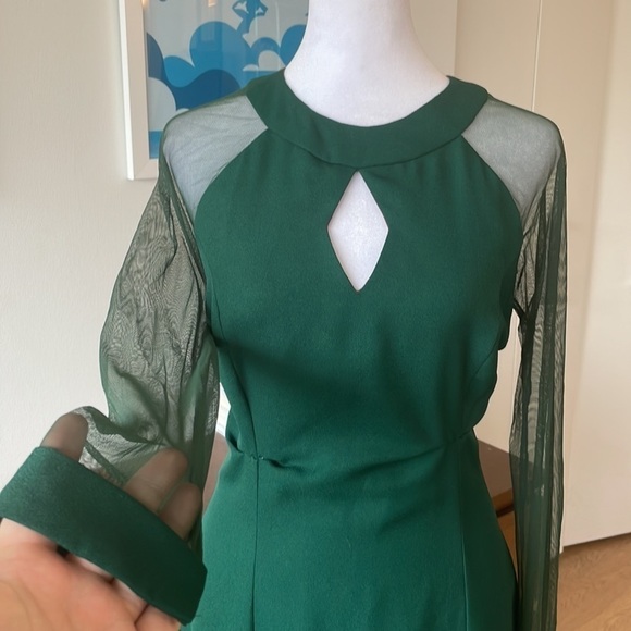 VINTAGE green Charisma mesh sleeve diamond neck dress - Picture 1 of 7
